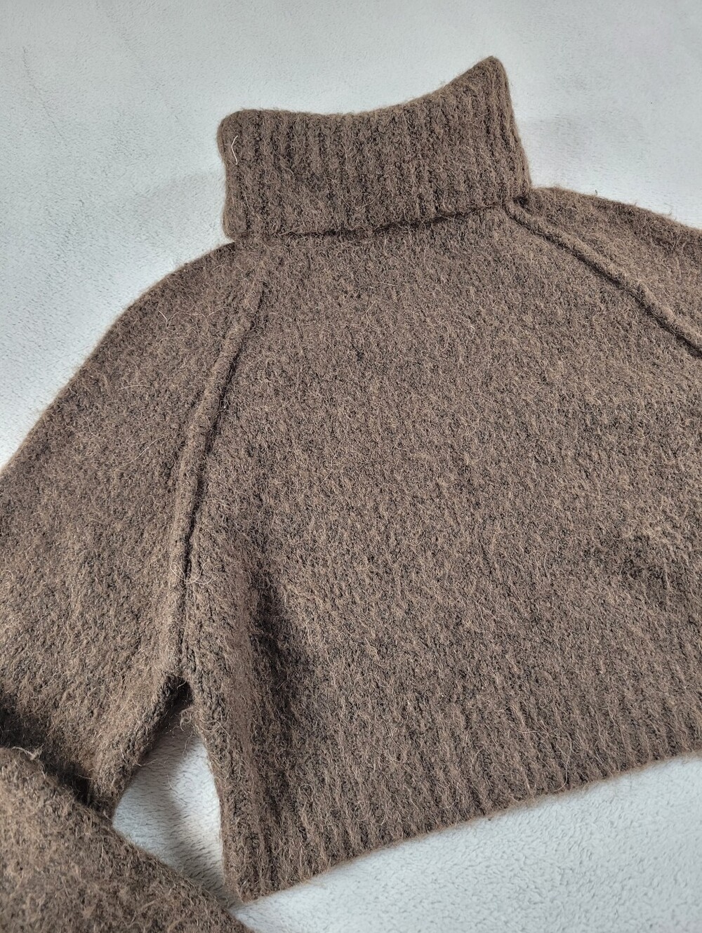 Zara Alpaca Blend Cropped Brown Turtleneck Sweater - Picture 10 of 10